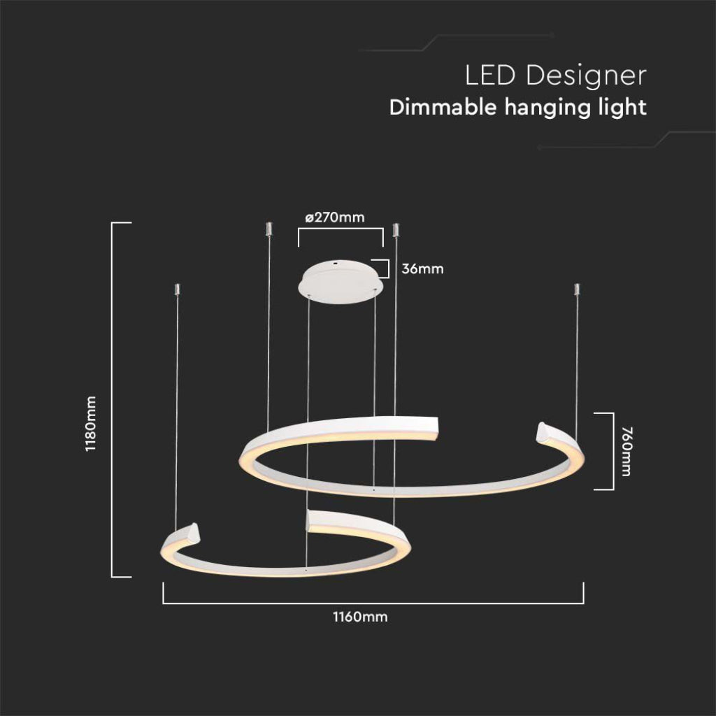 V-TAC Lampadario LED a Sospensione con 2 Mezzaluna 48W in Metallo Colore Bianco 4000K Triac Dimmerabile V-TAC Lampadario LED a Sospensione con 2 Mezzaluna 48W in Metallo Colore Bianco 4000K Triac Dimmerabile